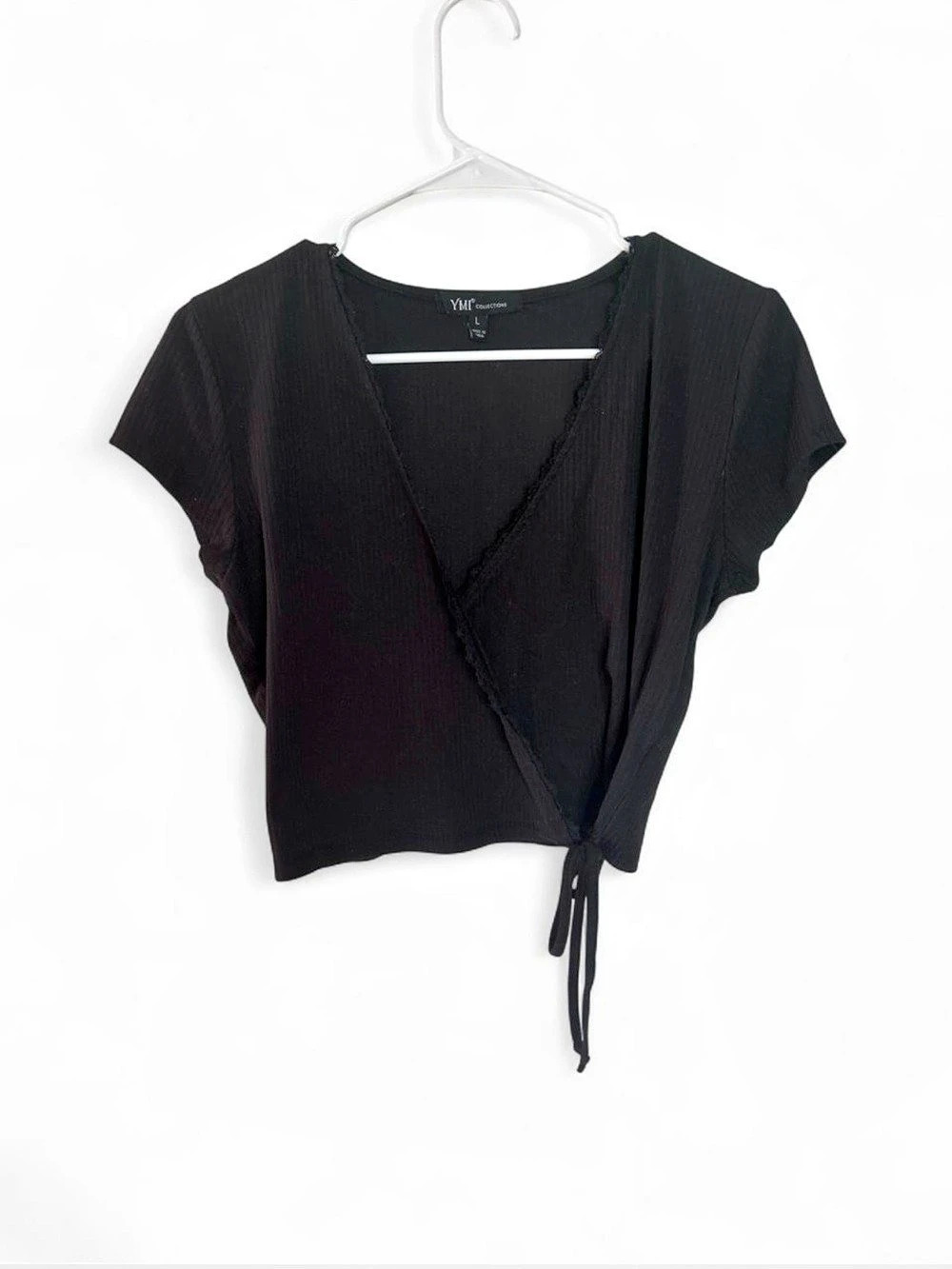 YMI Collections Black Tie-Front Blouse Size Large Like New